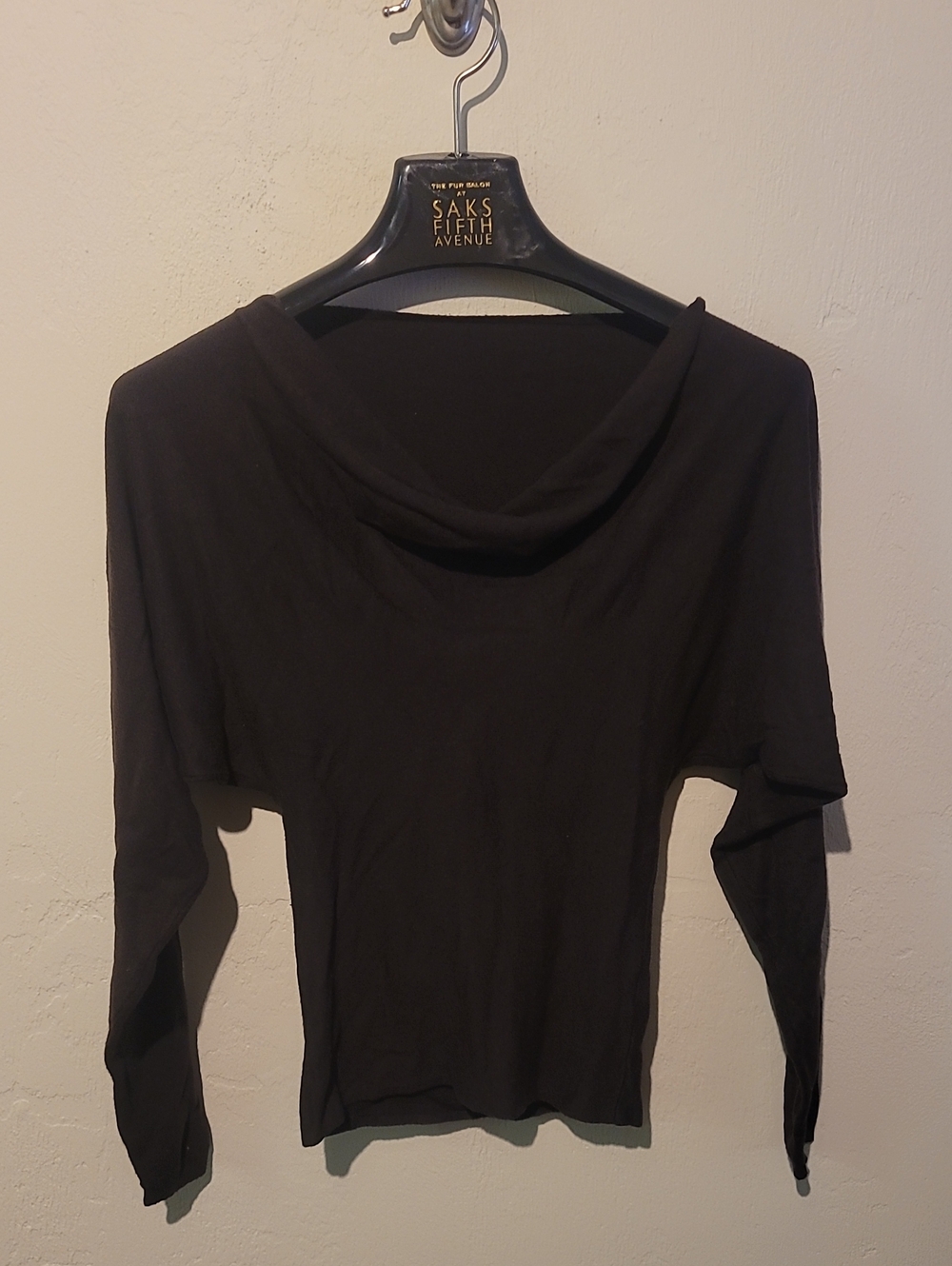 Women's Chcolate Brown Draped Neck Long-Sleeve. Cashmere & Nylon